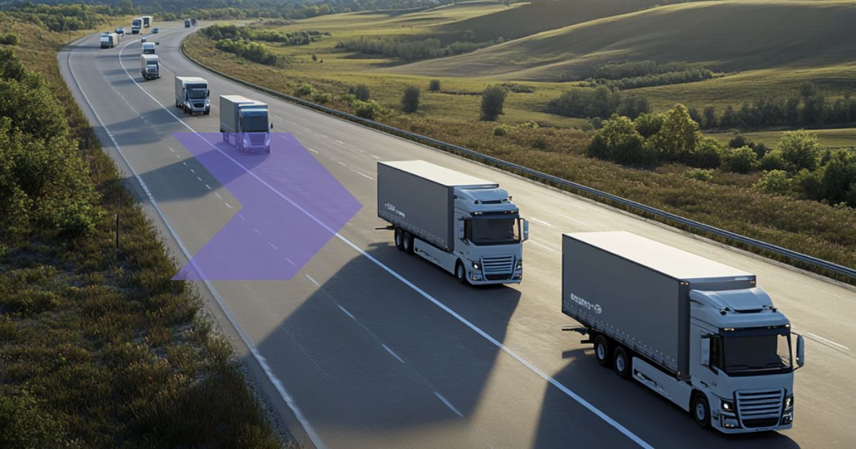 Why multi-network support is critical for global IoT success. Transport trucks driving in a row on highway.